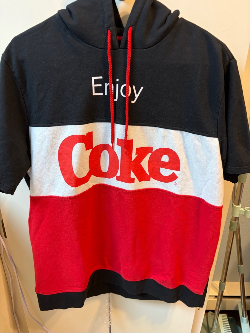 Men’s Coke Panel Hoodie Tee - Black/White/Red -